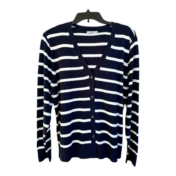 CROFT & BARROW, WOMENS, BLACK & WHITE STRIPE, BUTTON DOWN CARDIGAN. SIZE XL - Picture 5 of 7